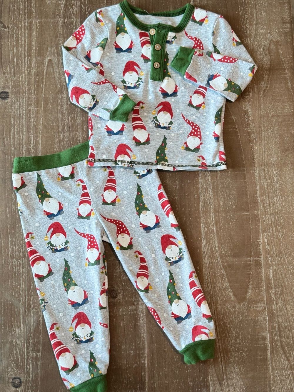 +MudPie Christmas Gnome Baby Pajama Set Green Red 9-12M Baby First Christmas